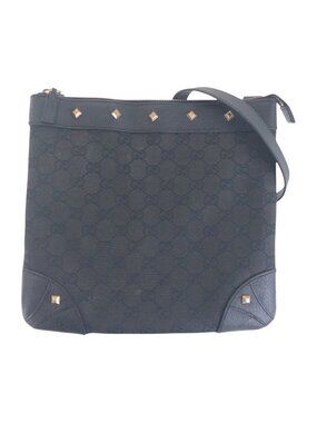 Gucci Studs Black Gold GG Canvas Leather Shoulder Bag Pochette